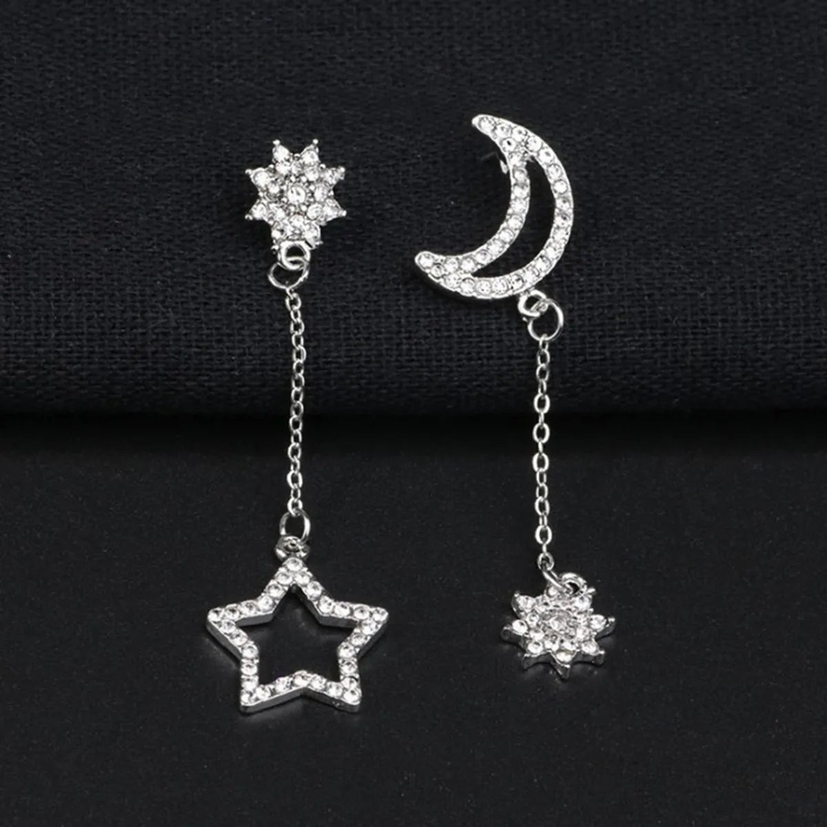 Fashion Ornament Inlay Rhinestone  Asymmetric Star And Moon Stud Earring