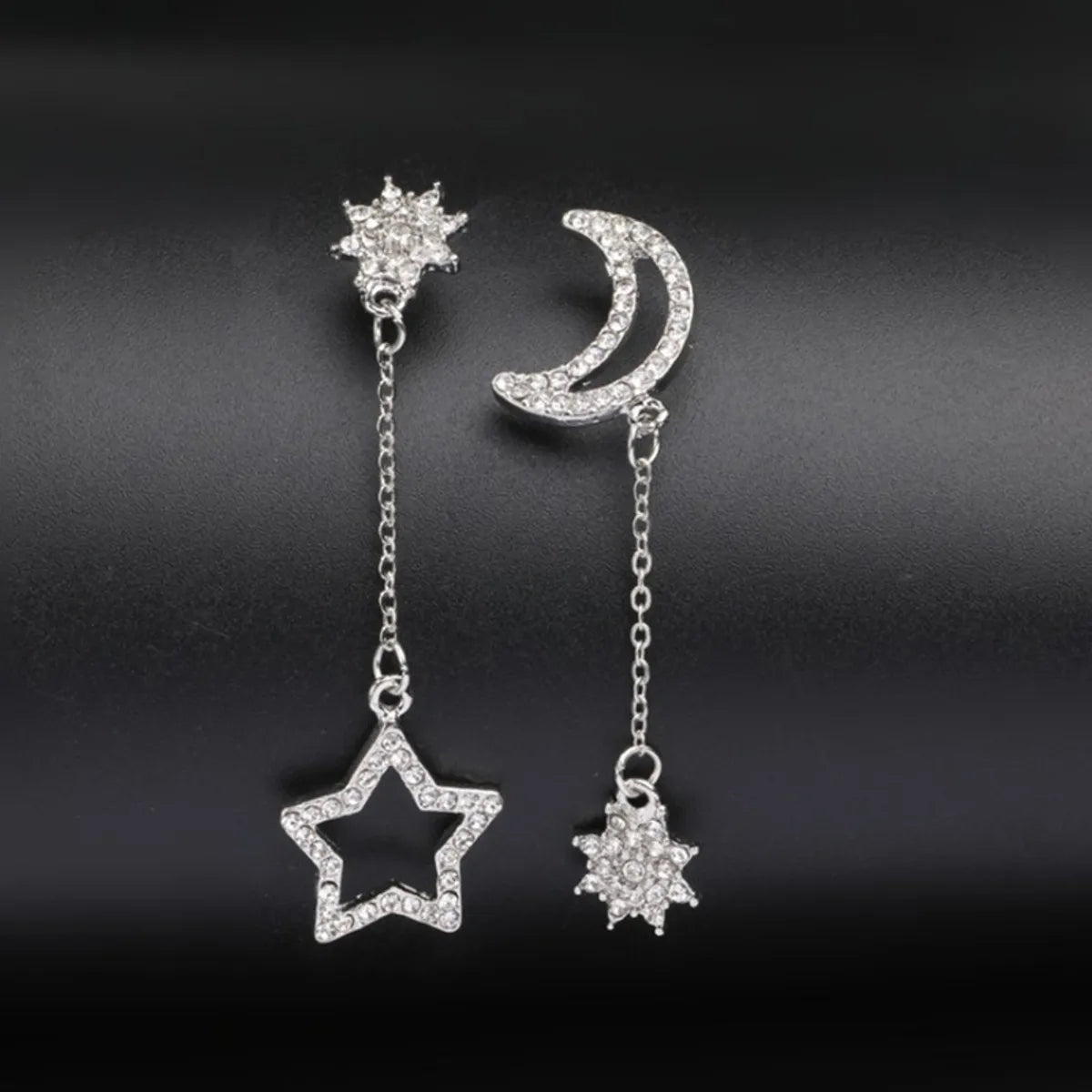 Fashion Ornament Inlay Rhinestone  Asymmetric Star And Moon Stud Earring