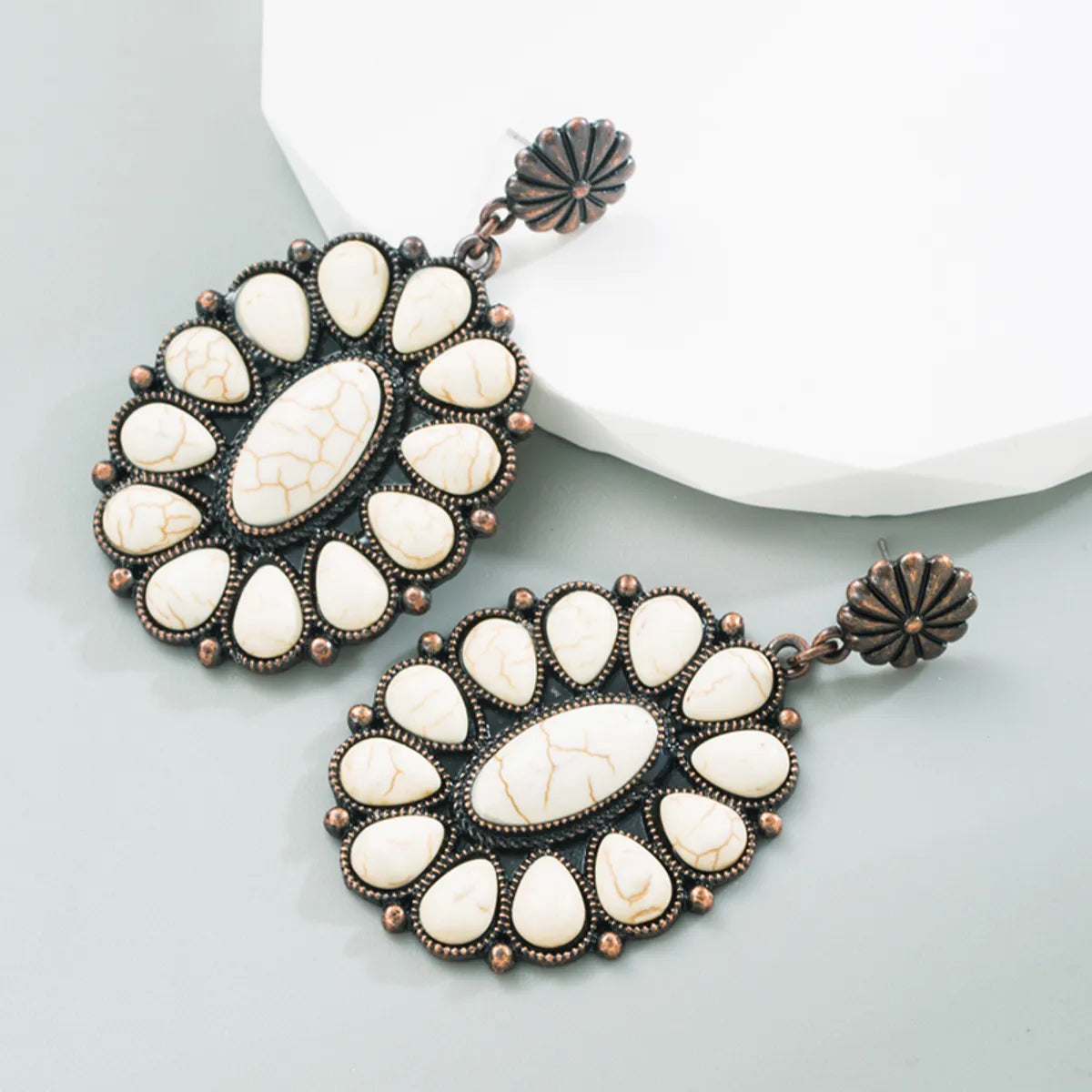 Fashion Oval Alloy Inlay Turquoise Drop Earrings