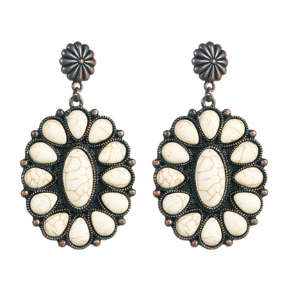 Fashion Oval Alloy Inlay Turquoise Drop Earrings