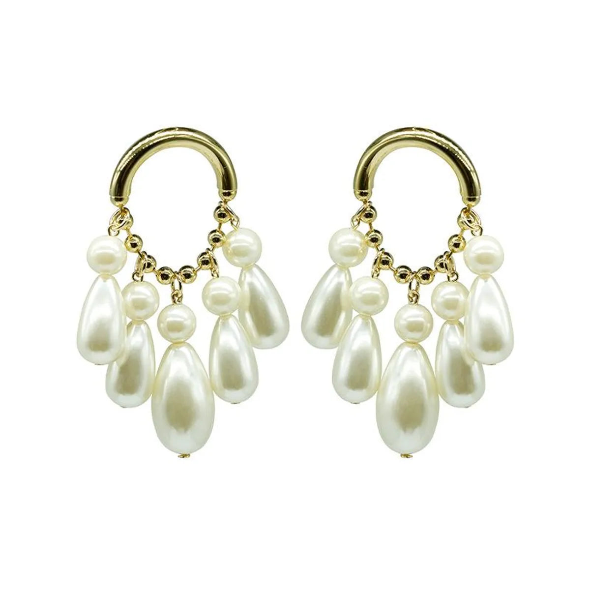 Fashion Oval Drop-Shaped Beads White Earrings Nhnt138220