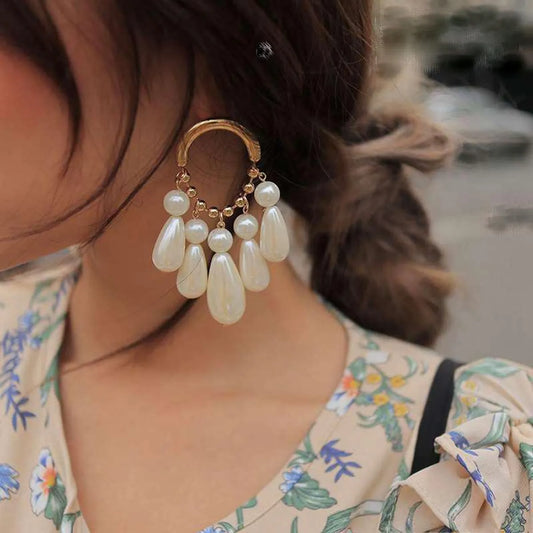 Fashion Oval Drop-Shaped Beads White Earrings Nhnt138220