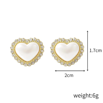 Fashion Oval Heart Shape Pearl Metal Rhinestones Earrings 1 Pair