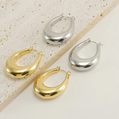 1 Pair Fashion Oval Plating Stainless Steel 18k Gold Plated Earrings