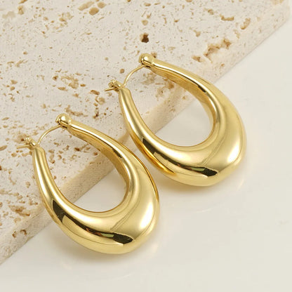 1 Pair Fashion Oval Plating Stainless Steel 18k Gold Plated Earrings