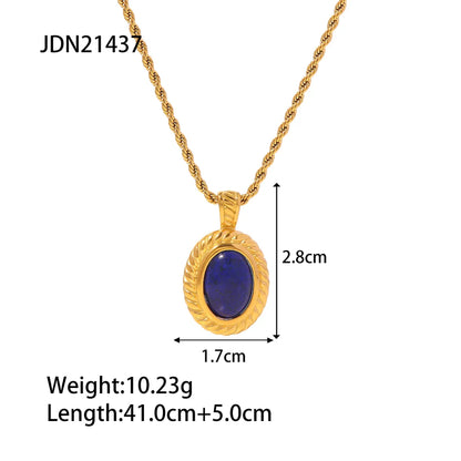 Fashion Oval Stainless Steel Plating Gem Pendant Necklace 1 Piece