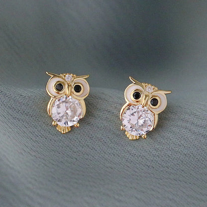 Fashion Owl Copper Inlay Zircon Ear Studs 1 Pair