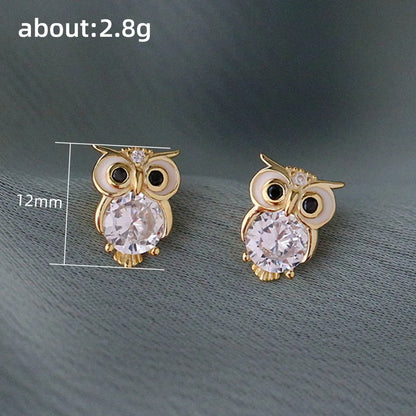 Fashion Owl Copper Inlay Zircon Ear Studs 1 Pair