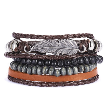 Fashion Owl Pu Leather Knitting Men'S Bracelets 1 Piece