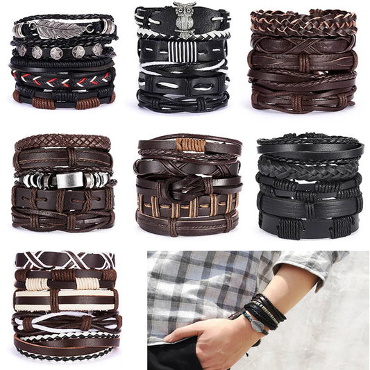 Fashion Owl Pu Leather Knitting Men'S Bracelets 1 Piece