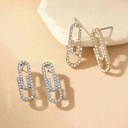 Fashion Paper Clip Alloy Plating Rhinestones Women's Earrings 1 Pair