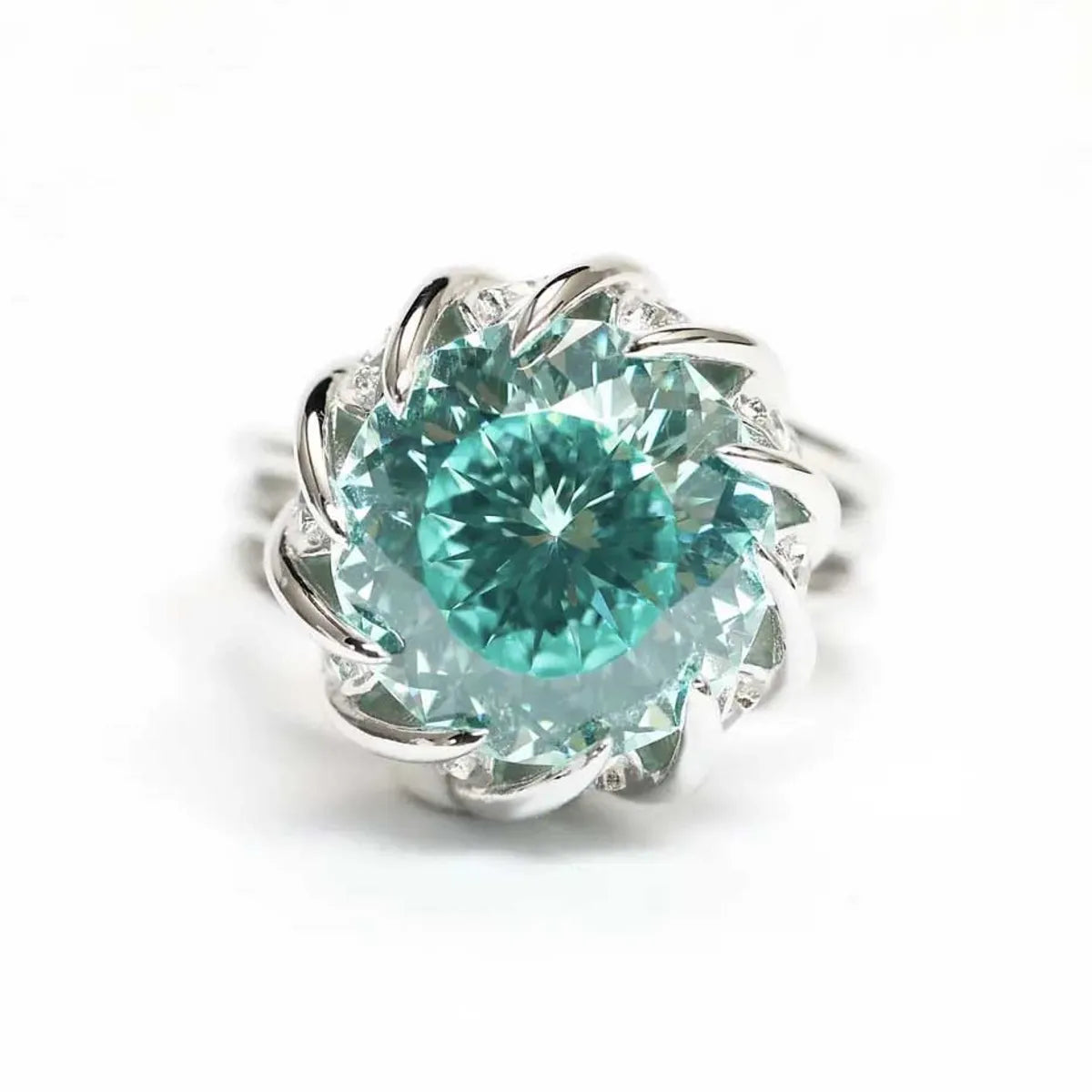 Fashion Paraiba Blue-green Diamond Ring Lotus Copper Opening Ring