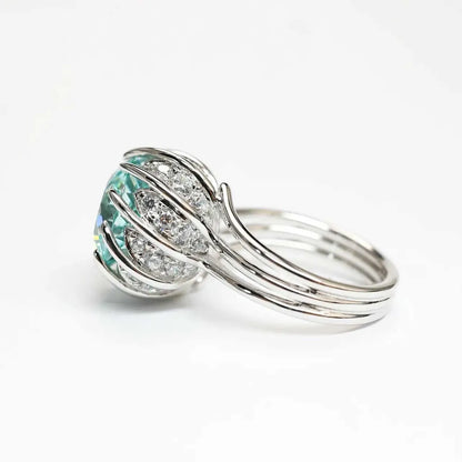 Fashion Paraiba Blue-green Diamond Ring Lotus Copper Opening Ring