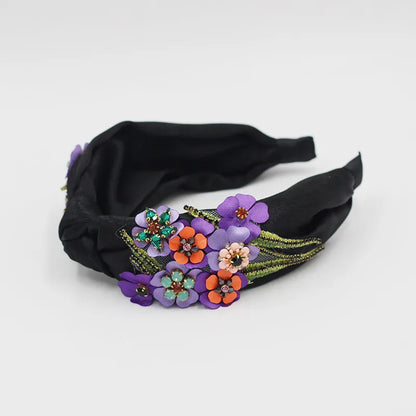 Fashion Pastoral Fabric Cross Inlaid Flowers Rhinestone Headband