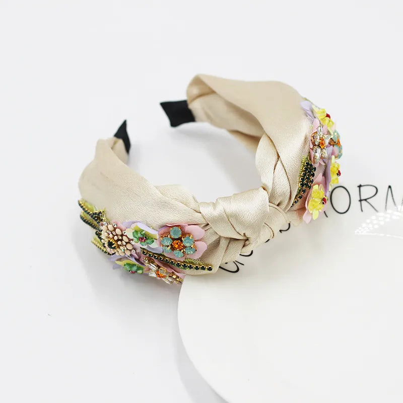 Fashion Pastoral Fabric Cross Inlaid Flowers Rhinestone Headband