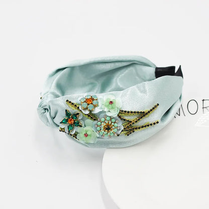 Fashion Pastoral Fabric Cross Inlaid Flowers Rhinestone Headband