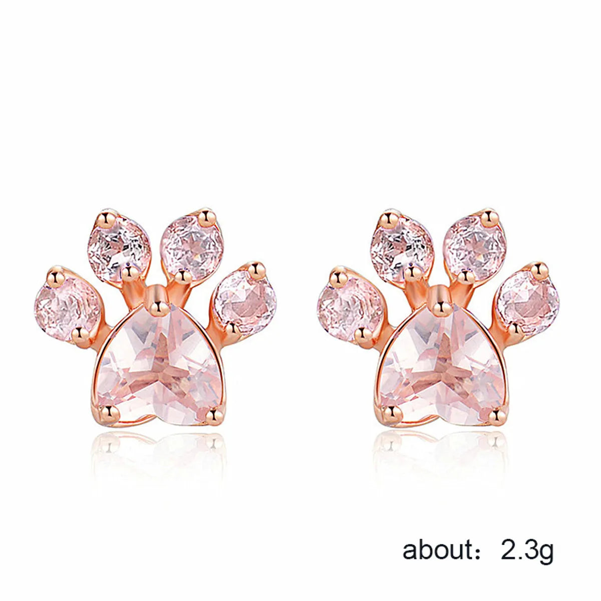 Fashion Paw Print Copper Inlay Zircon Ear Studs 1 Pair