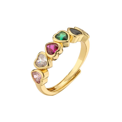 Fashion Peach Heart Shape Colorful Crystals Adjustable Ring