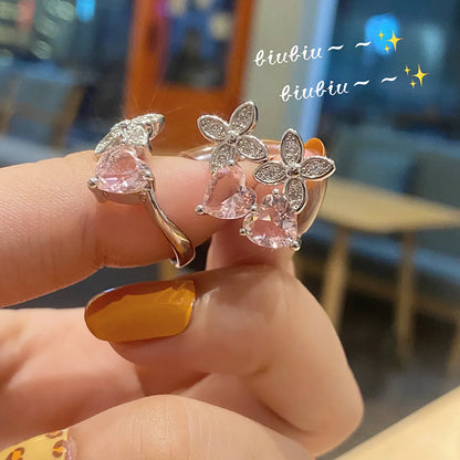 Fashion Pear Inlaid Zircon Opening Adjustable Flower Ring