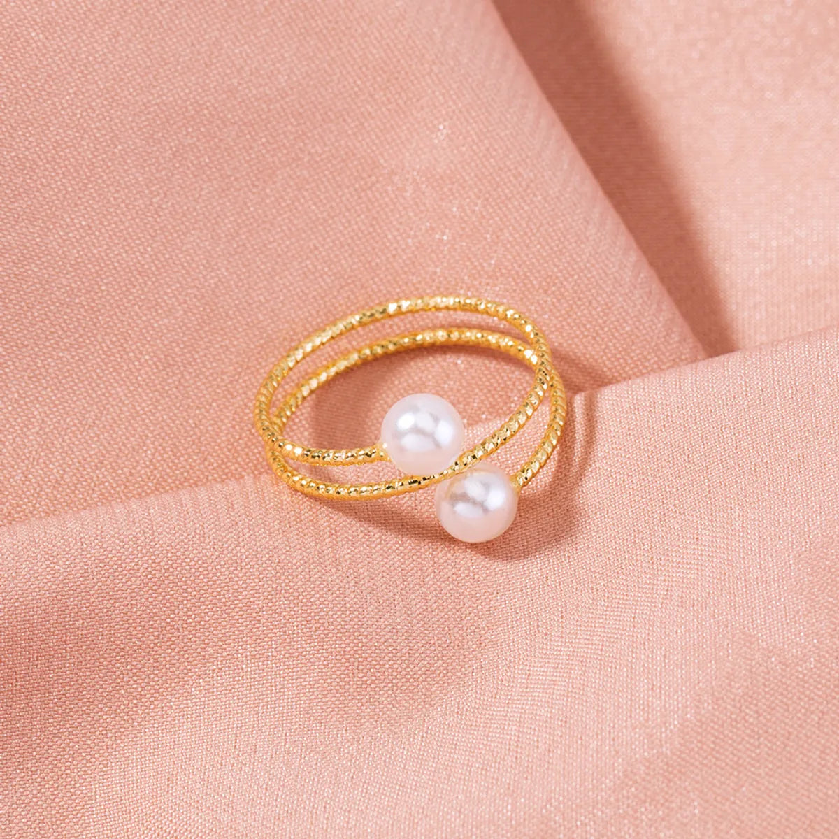 European And American Foreign Trade Jewelry Double Beads Winding Multi-layer Normcore Style Ring Personality Fashion Pearl Adjustable Index Finger Ring