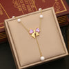 Fashion Pearl Bow Stainless Steel Necklace Suit With Snake Bone Chain And Electroplating Design
