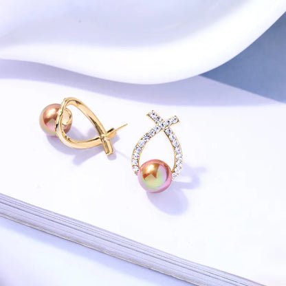 Fashion Pearl Cross Diamond Stud Earrings Wholesale