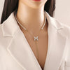 Fashion Pearl Double Chain Temperament Stainless Steel Clavicle Necklace With Blade Chain And Electroplating