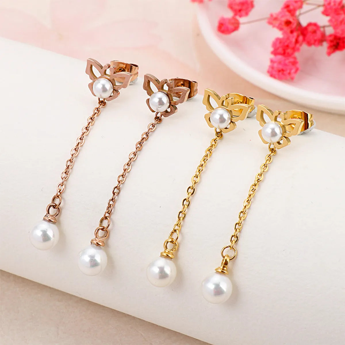 Fashion Pearl Long Tassel Stainless Steel Earrings Wholesale Gooddiy