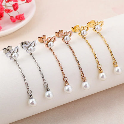 Fashion Pearl Long Tassel Stainless Steel Earrings Wholesale Gooddiy