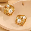Fashion Pearl Series Stainless Steel Women's Earrings With Insect And Geometric Patterns Electroplated 18K Gold Retro Design