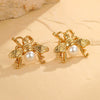 Fashion Pearl Series Stainless Steel Women's Earrings With Insect And Geometric Patterns Electroplated 18K Gold Retro Design