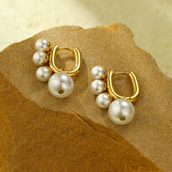 Fashion Pearl Titanium Steel Electroplated Ushaped Women's Earrings