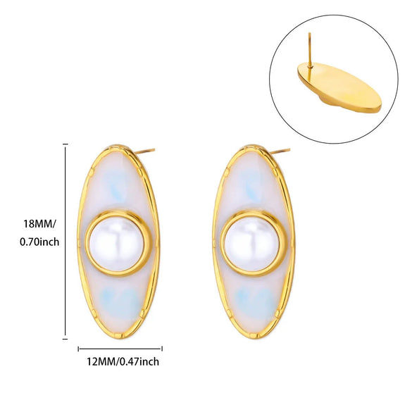 Fashion Pearl Zircon Titanium Steel Geometric Earrings 18K Gold Plated Electroplated For Women