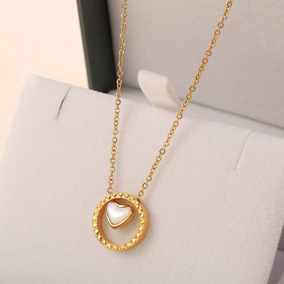 Fashion Pendant Necklace 316L Stainless Steel Plated Freshwater Shell Round Women