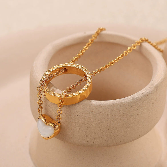 Fashion Pendant Necklace 316L Stainless Steel Plated Freshwater Shell Round Women