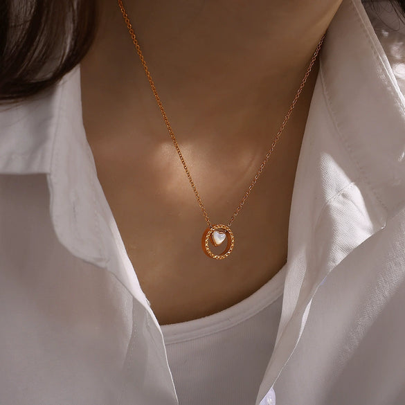 Fashion Pendant Necklace 316L Stainless Steel Plated Freshwater Shell Round Women