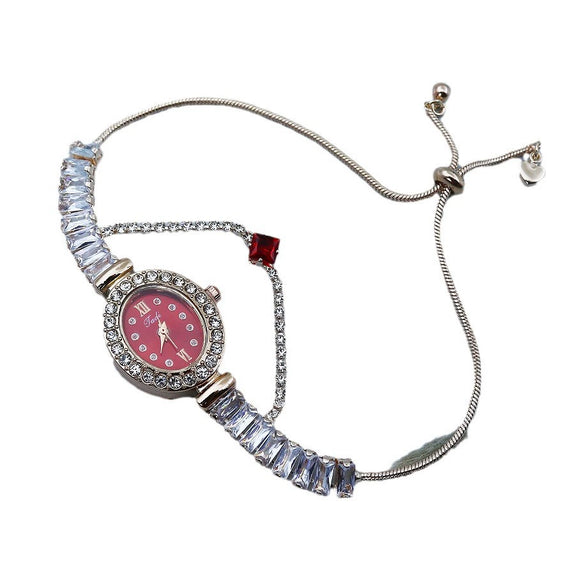 Fashion Pendant Watch Alloy Thin Strap Oval Dial Women's Bracelet Watch With Zircon And Printed Logo