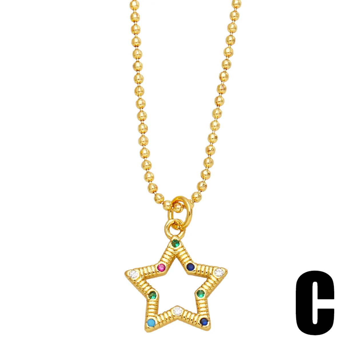 Fashion Pentagram Moon Copper Gold Plated Zircon Pendant Necklace 1 Piece