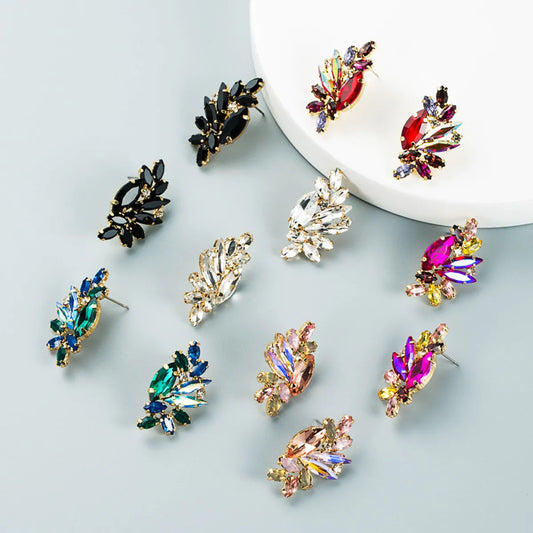 Fashion Personality Alloy Diamond Colored Rhinestone Earrings Trend Creative Earrings Cross-border Small Jewelry