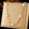 Fashion Personality Cross Chain Pearl Jewelry Necklace Stainless Steel Goldplated