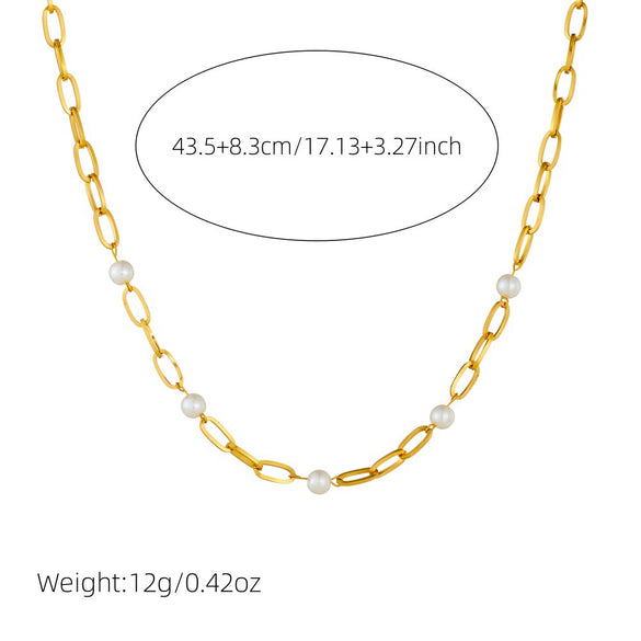 Fashion Personality Cross Chain Pearl Jewelry Necklace Stainless Steel Goldplated