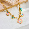 Fashion Personality Drop Oil Pink Love Eyes Blue Pine Stone Pendant Stainless Steel Necklace Earrings Bracelet Suit With Electroplating Love Water Drops Bells Pattern