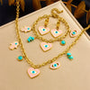 Fashion Personality Drop Oil Pink Love Eyes Blue Pine Stone Pendant Stainless Steel Necklace Earrings Bracelet Suit With Electroplating Love Water Drops Bells Pattern