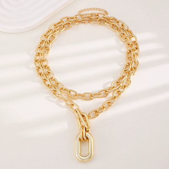 Fashion Personality Geometric Alloy Buckle Collar Necklace For Women With Electroplating Treatment