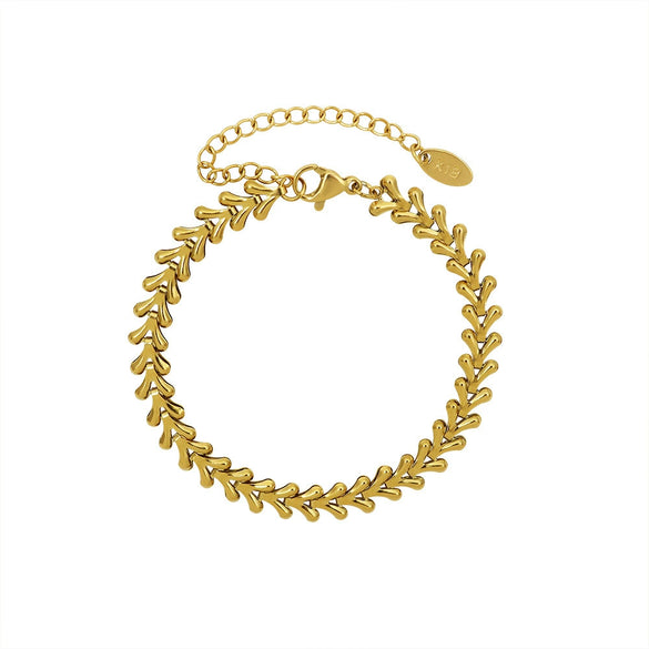 Fashion Personality Leaf Titanium Steel 18K Gold Electroplated Jewelry Necklace And Bracelet Set With Plant And Flower Pattern