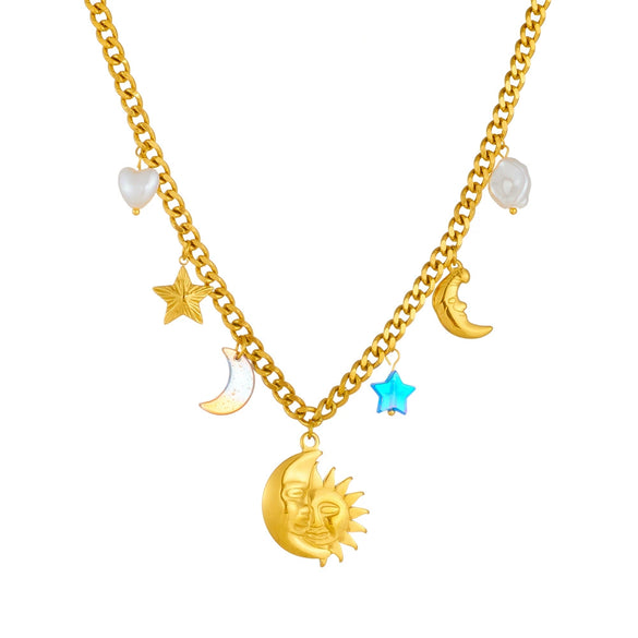 Fashion Personality Minimalist Stainless Steel Goldplated Star Figure Pendant Clavicle Necklace For Women