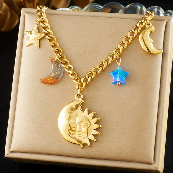 Fashion Personality Minimalist Stainless Steel Goldplated Star Figure Pendant Clavicle Necklace For Women