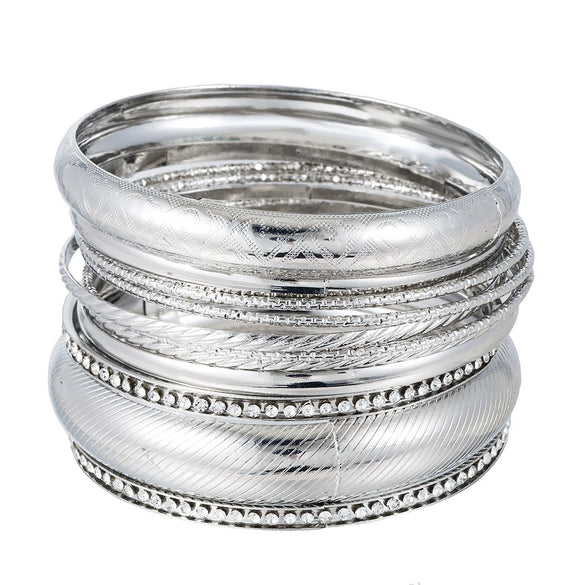 Fashion Personality Multi Layer Diamond Iron Alloy Geometric Electroplated Bracelet Set