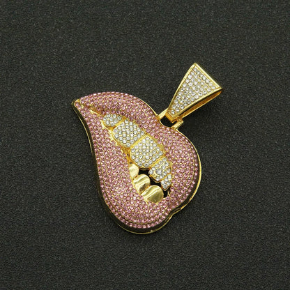 Fashion Personality Pink Lip Diamond Pendant Necklace