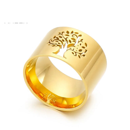 Fashion Personality Polished Stainless Steel Hollow Tree Of Life Ring